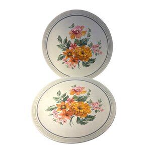 Melcinsa Melamine Plates Mexico Floral Round Plastic Set Of 2 Vintage 9.75"